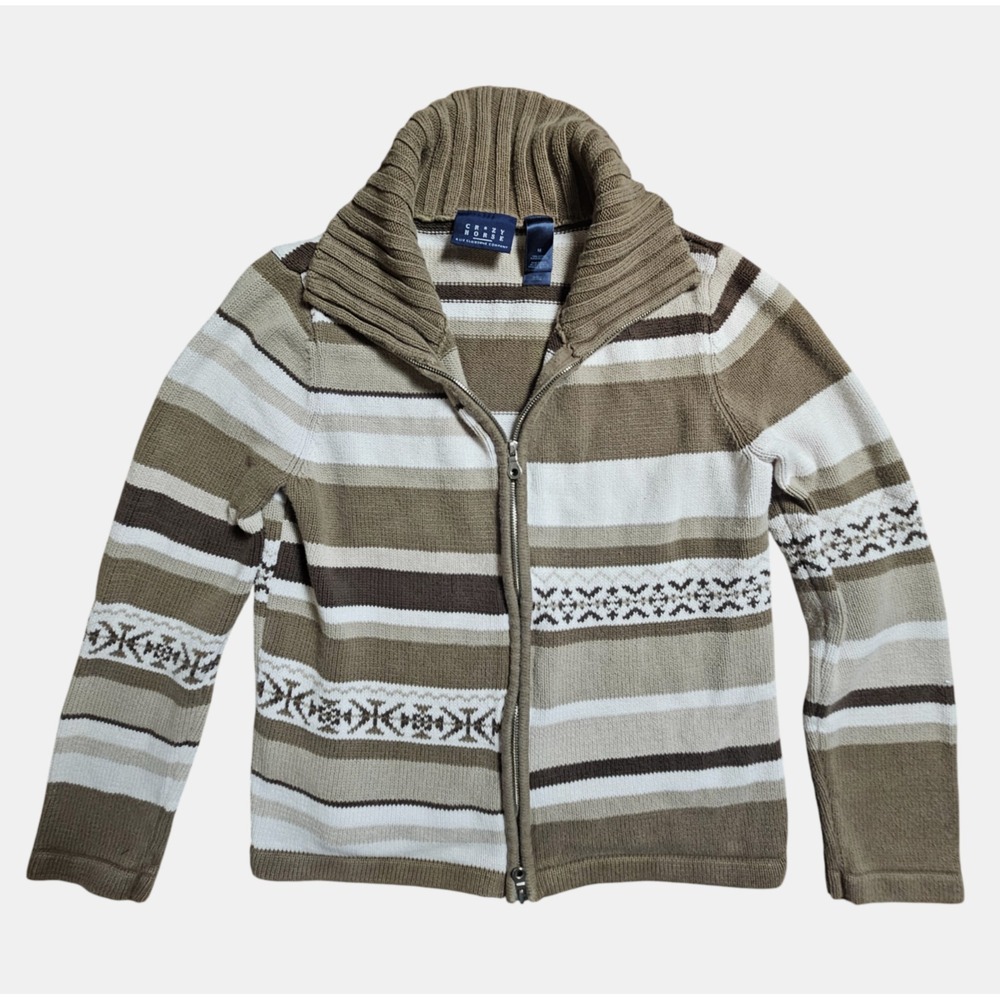 Vintage Crazy Horse Full Zip Collared Sweater Western Striped M Cotton Y2K 90s